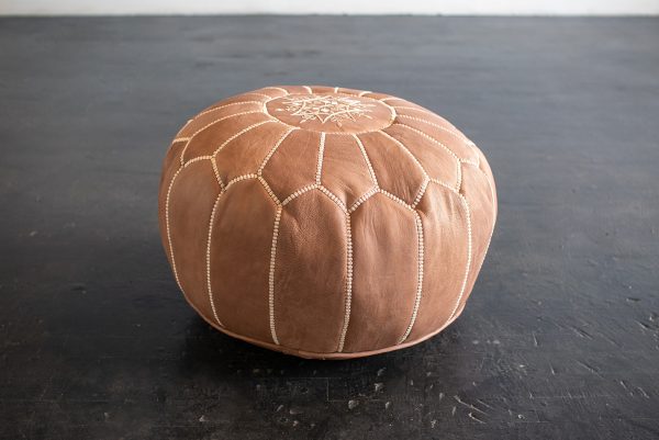 Pouf, Moroccan Brown Leather